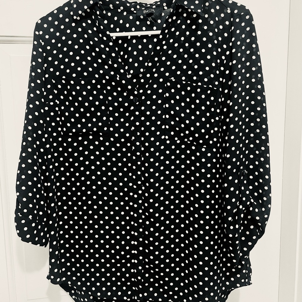 BCX Black and White Polka Dot Blouse